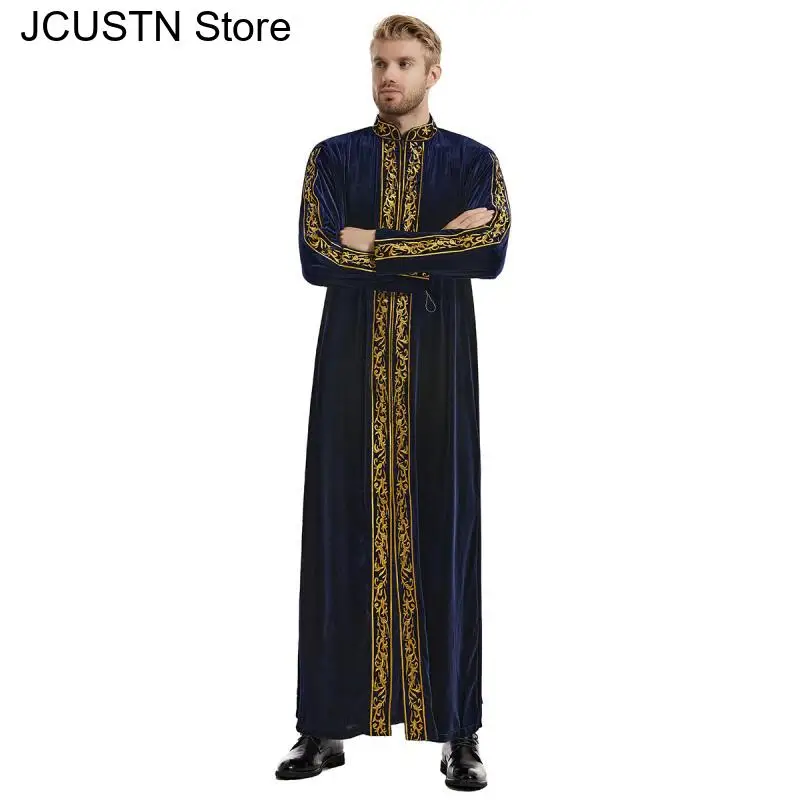 Colletto alla coreana ricamato da uomo Ramadan Thobe Musulmano Medio Oriente Maniche lunghe da uomo Ramada Robe Abbigliamento da festa di nozze musulmano