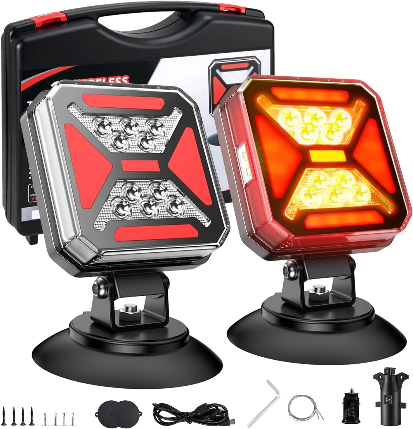 2026 New-Gen 𝟖-𝐈𝐍-𝟏 Wireless Trailer Lights, 110° Adjustable Wireless LED Trailer Lights Magnetic, Rechargeable 10H of Use 165FT Ultra-Long Range Tow Lights for Trucks RV Camper Boat Caravan