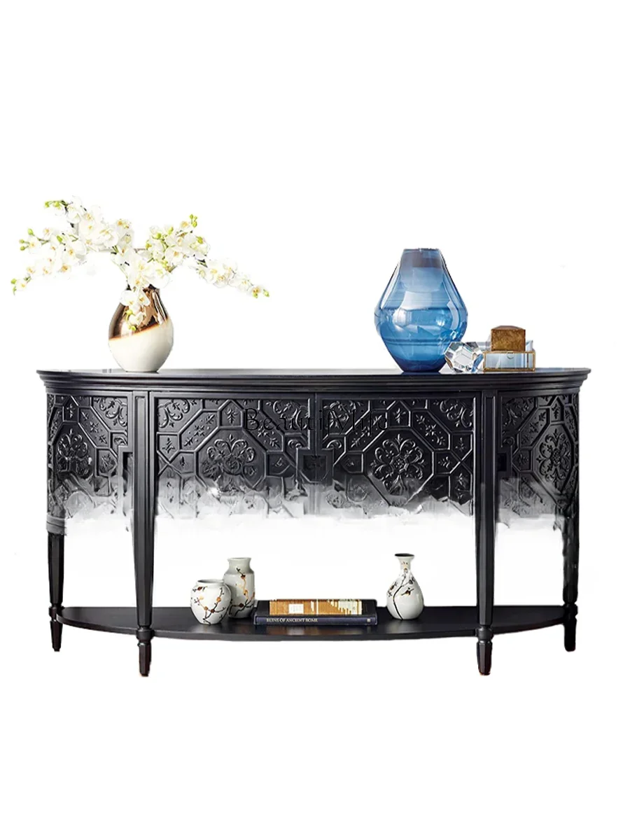 

FG28French entrance retro wall partition cabinet storage solid wood carving flower cabinet