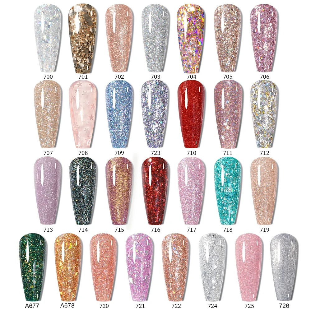 MAYCHAO Glitter Gel Nail Polish 7.3ml Semi-permanent Sequins Shiny Gel Base Top Coat Soak Off UV LED Varnish Nail Art Decoration