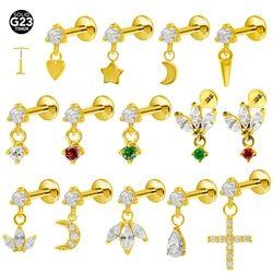 G23 Titanium Moon Star Pendant Labret Piercing Push In Pointed Cone Earring Stud Pendant Threadless Cartilage Body Jewelry