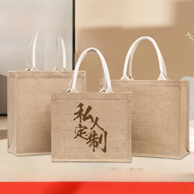Bolsa de compras plegable de lino amarillo, con impresión de logotipo personalizable, bolso ecológico reutilizable de tela, de Wenzhou