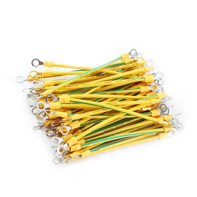 BVR Solar Photovoltaic Grounding Wire Terminals 100 PCS 5/6/8mm 14/12/10AWG Earth Wire Hole Yellow-Green Copper Earth Cable