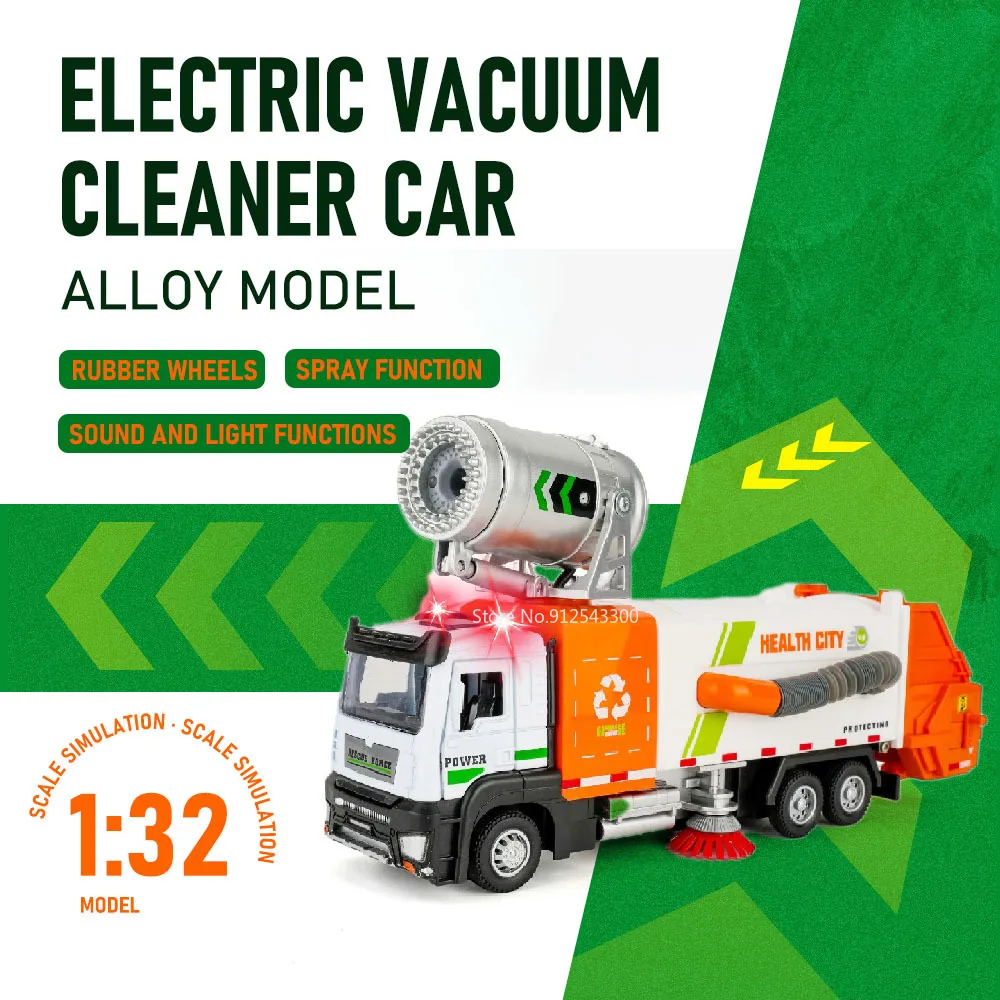 

1:32 Electric Vacuum Cleaner Car Fire Truck Model Toy Music Light Pull Back Alloy Engineering Vehicle Models Gifts for Child