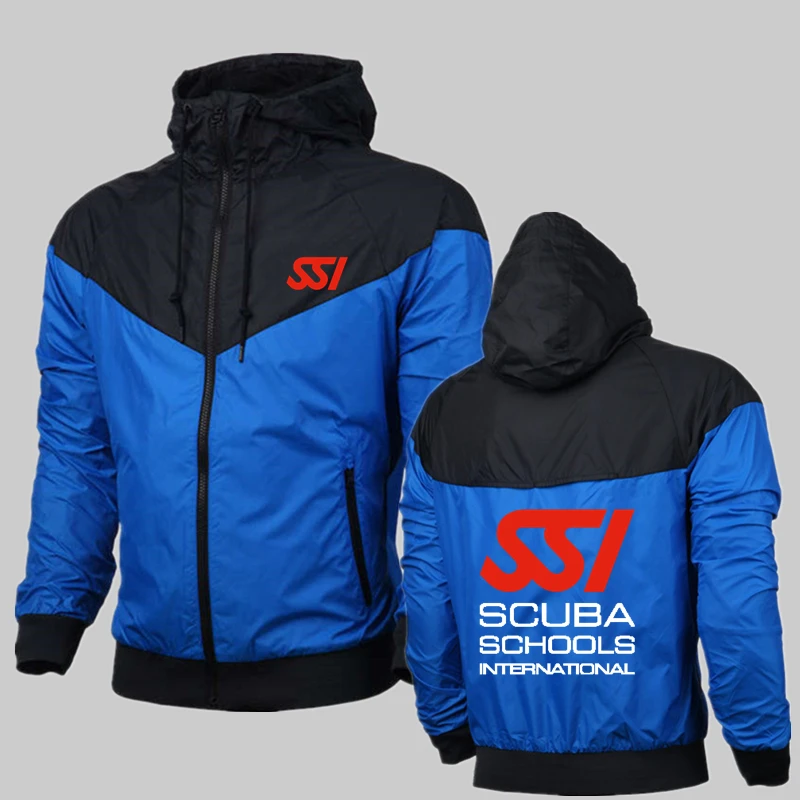 2021 Spring Casual Hoodie Men Scuba Schools International SSI Logo Print Customizable Logo Colorblock Zipper Hoodie Jacket Tops