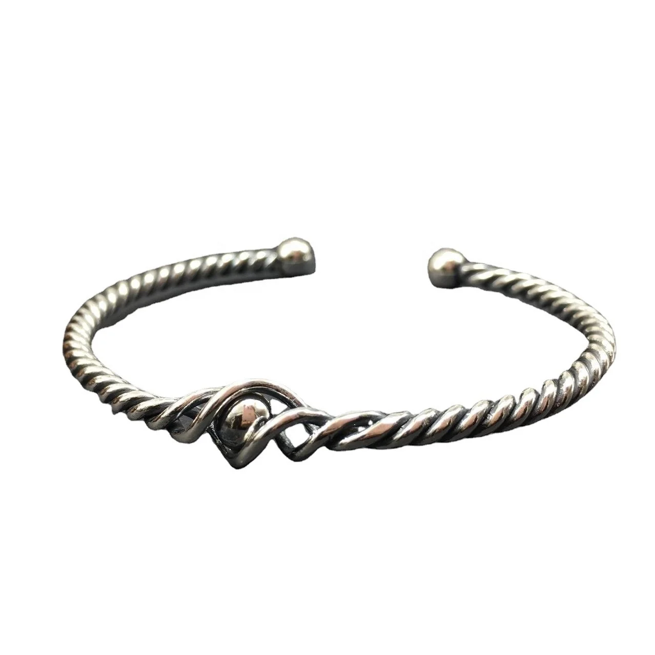 Bracciale con perline di trasferimento in argento sterling 925 Chiang Mai Bracciale con perline avvolte in filo intrecciato a mano Gioielli retrò da donna