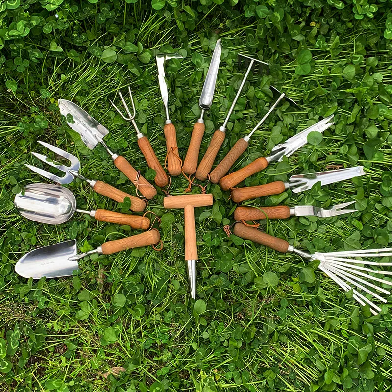 

Sowing seedling top dressing artifact Stainless steel wooden handle punching device Seedling seeding device