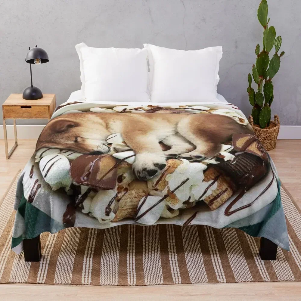 Shiba Inu Chocolate Marshmallow Bowl Throw Blanket Single Quilt Blankets