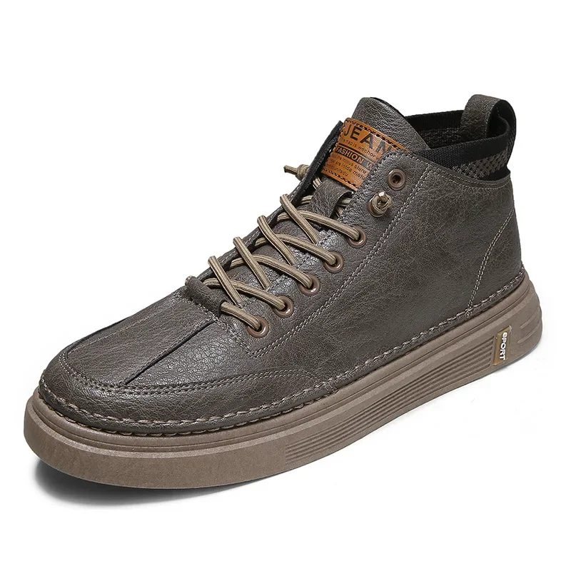 Trendy men's new shoes, high top black casual sports shoes, platform ankle boots