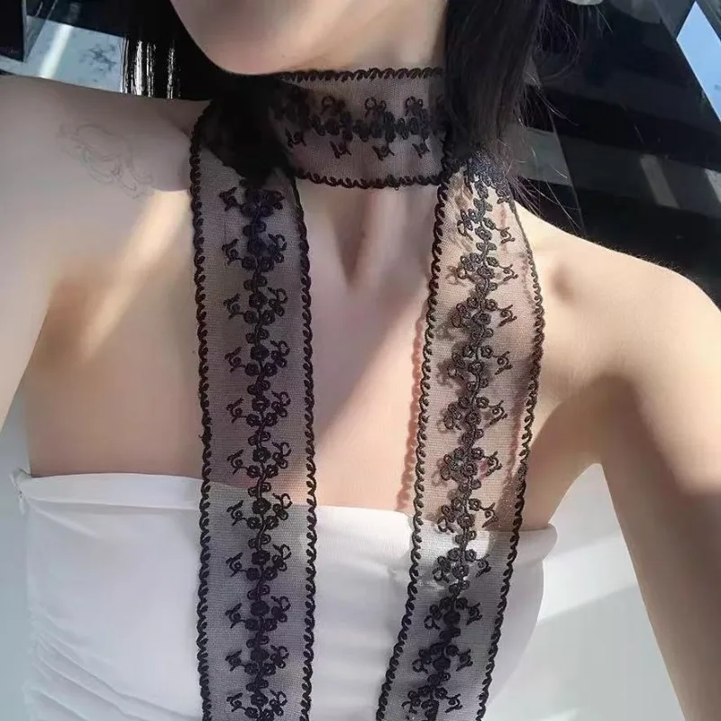 Lace Ribbon Scarf White Thin Long Lightweight Dual Purpose Neck Wrap Belt Hair Tie for Women Premium Versatile Daily Accessories view 4