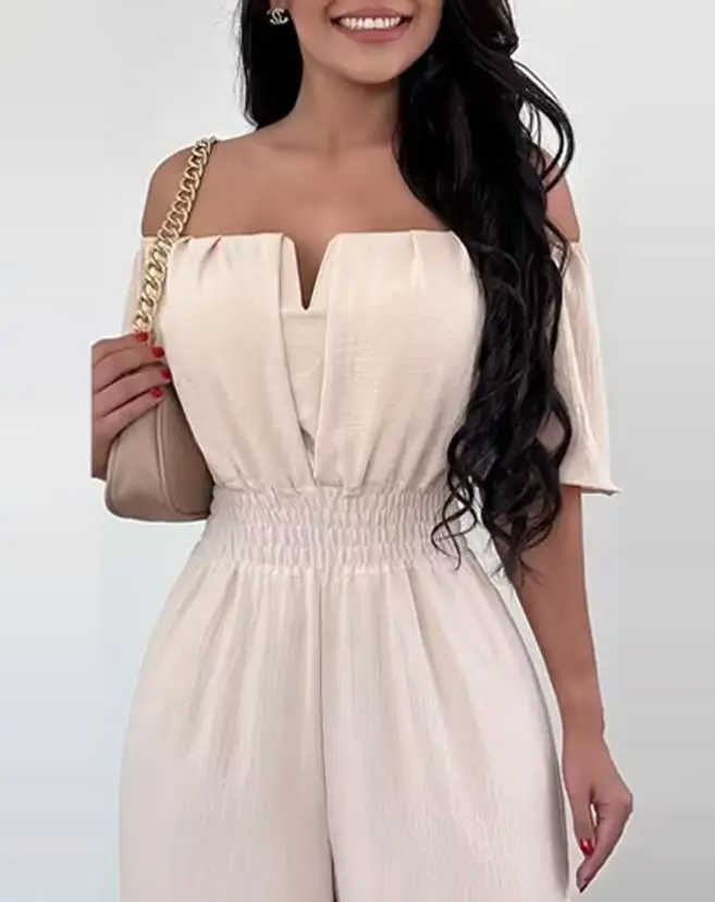 Fashionable and Sweet Shoulder Off waist jumpsuit for Women's 2024 Summer Slim Fit and Slimming High end Wide Leg Pants