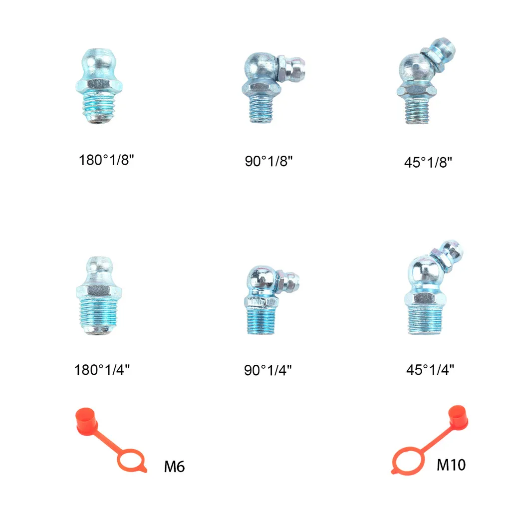 

Grease Fitting Assortment 45 Degrees 90 Degrees Straight Grease Nozzle Oil Nipple with Caps, 100pcs