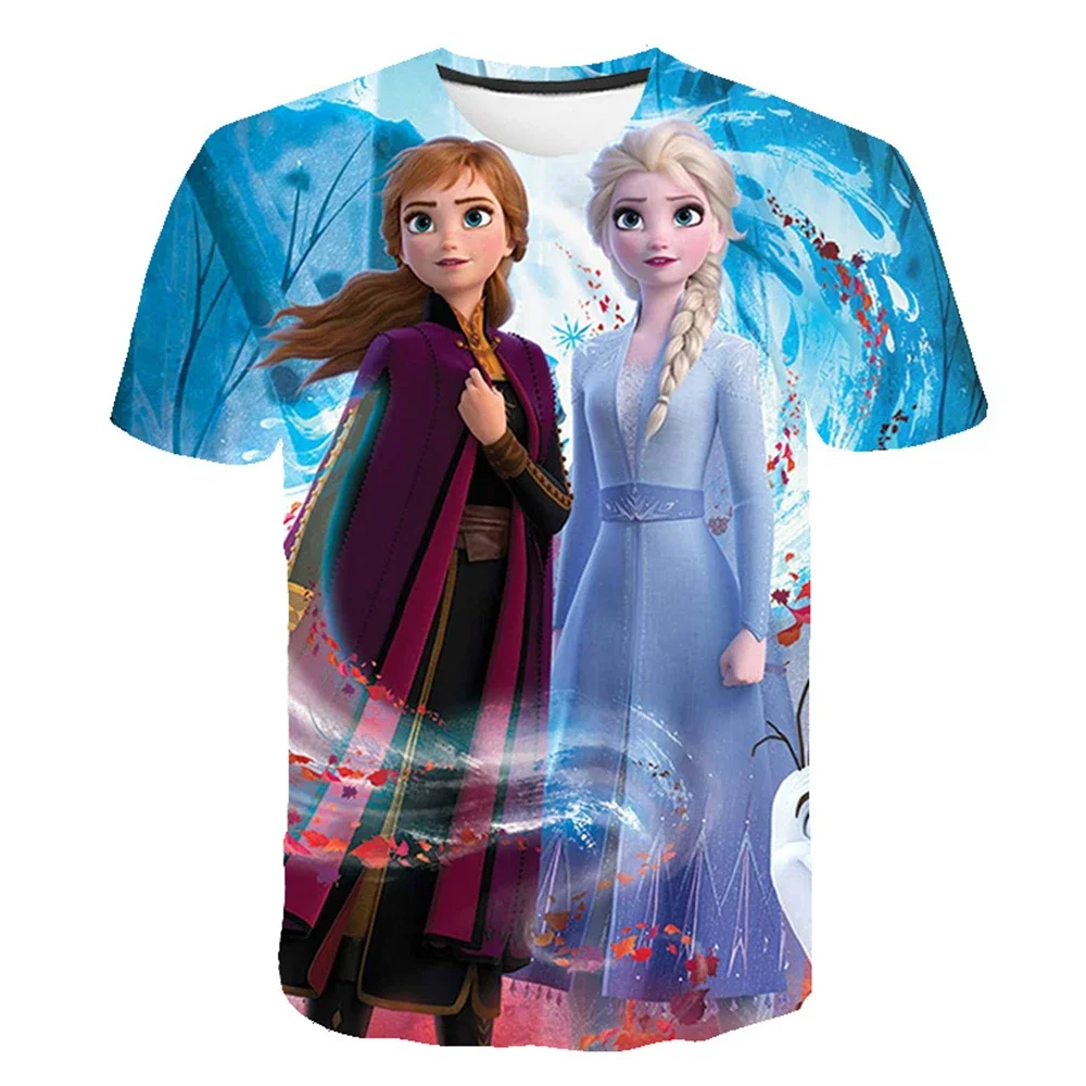 Kawaii Anna Elsa Frozen T Shirt Girl Tops Tees Kids Girls Clothes Disney T shirts dzieci krótki rękaw kostium na przyjęcie urodzinowe