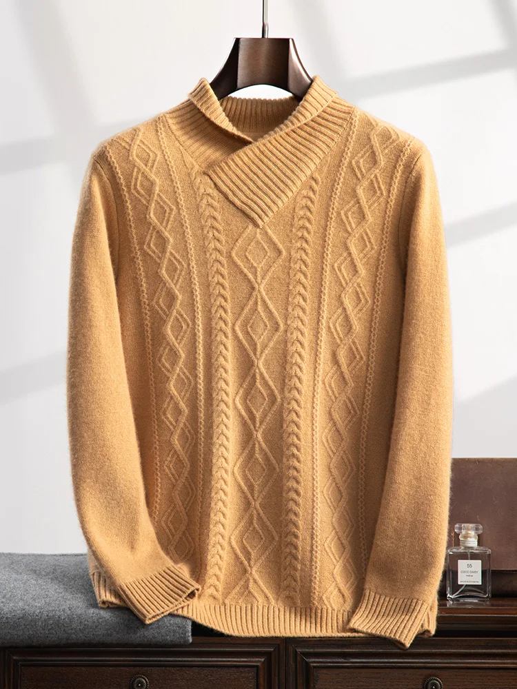 High-end Men 100% Cashmere Sweater Qingguo Collar Pullover Autumn Winter Thick Cashmere Knitwear Long Sleeve Smart Casual Tops