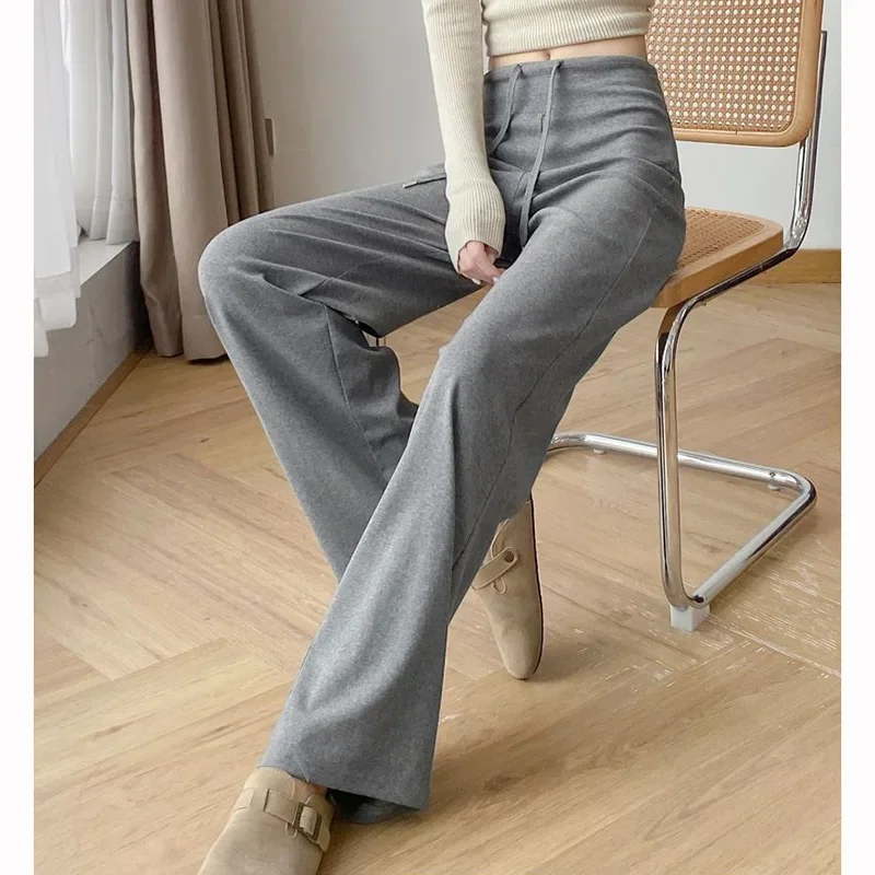 2025 여성 패션 캐주얼 얇은 스웨트팬츠 여성 슬림핏 하이웨이스트 바지 소녀 클래식 한국식 스트레이트 팬츠