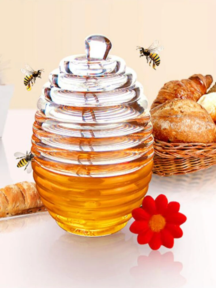 Transparent Honey Jar Pot With Stirring Rod Kitchen Container Lids Glass Storage Small Containers Food Set