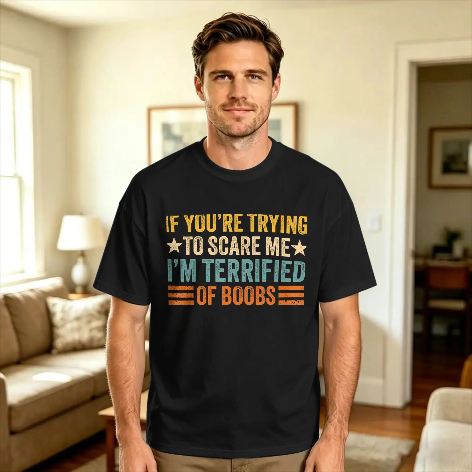 If You're Trying to Scare Me I'm Terrified of Boobs Cotton T Shirt For Men Summer Y2K Basic T-Shirts Hip Hop Tees Wholesale Tops