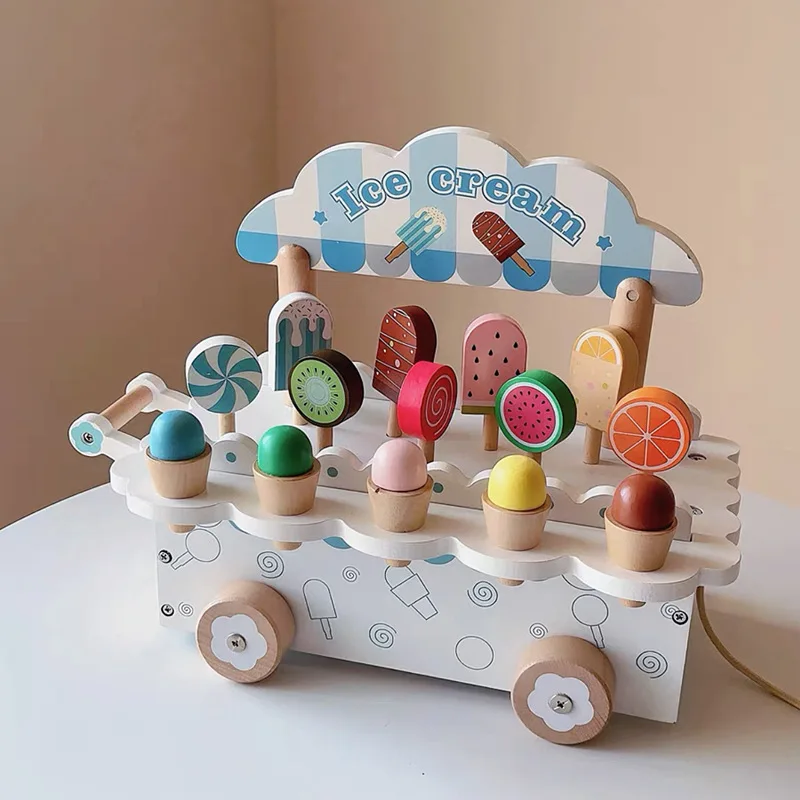 Wooden simulation ice cream cone ice cream small cart children's play toy