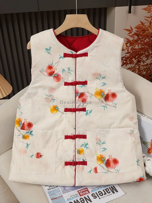 

Женская хлопковая блузка-ципао в китайском национальном стиле 2025 года, с пуговицами, принтом, утолщенная, в стиле ретро, свободного кроя, без рукавов, жилет в стиле тан-костюм