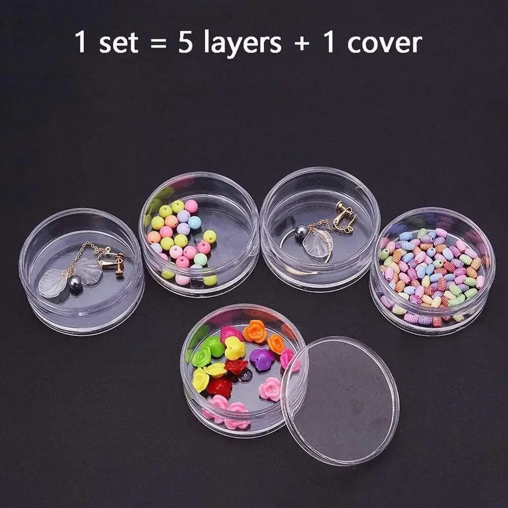 5 Layer Stackable Bead Containers Small Item Plastic Round Clear Storage Jar Box Bead Storage Jars for Diamond Drills Seed Beads