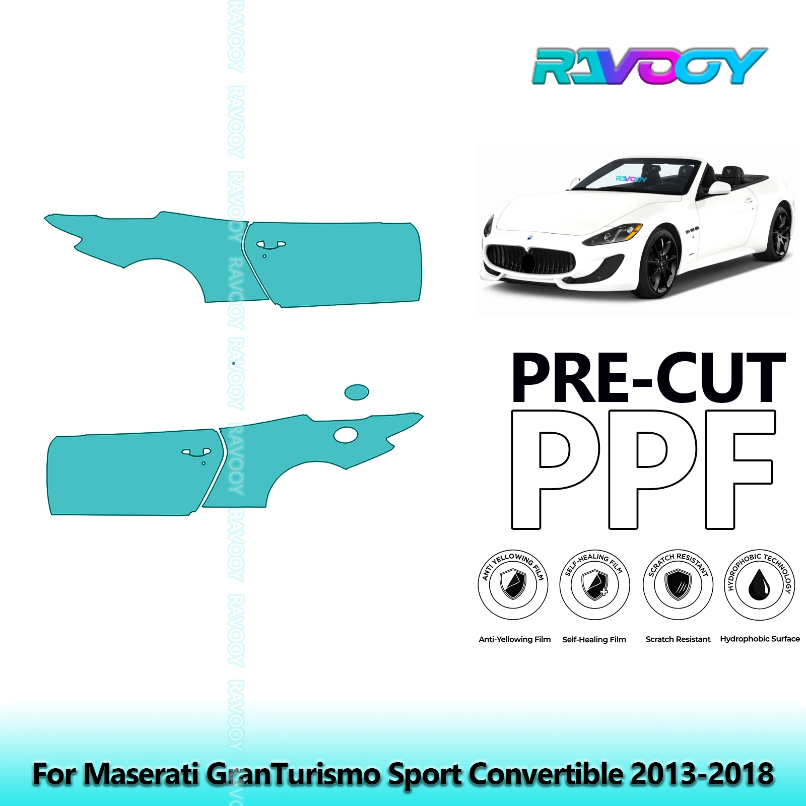 

For Maserati GranTurismo Sport Convertible 2013-2018 8.5mil Pre-Cut PPF Door & A/B Pillar Kit TPU Paint Protection Film Set