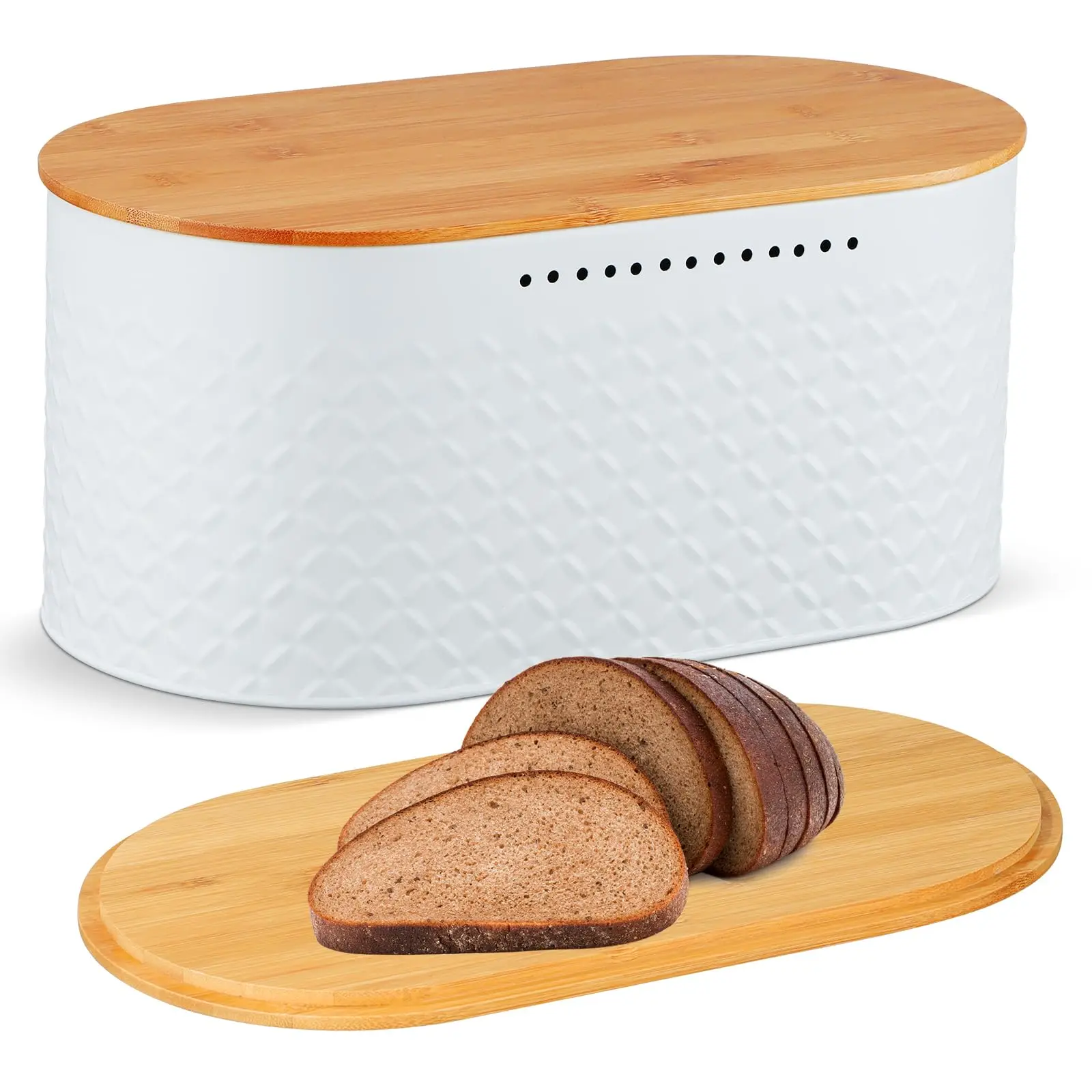 Metal Bread Box with Reversible Bamboo Cutting Lid,Modern Bread Storage Container,Kitchen Counter Keeper Bin,Pantry Organizer