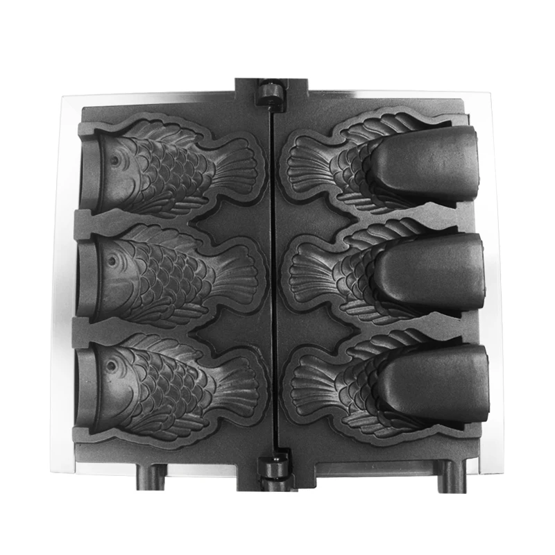 Commerciale 3 pezzi gelato a forma di pesce torta waffle cono macchina antiaderente elettrico elettrico a bocca aperta Taiyaki Maker per snack