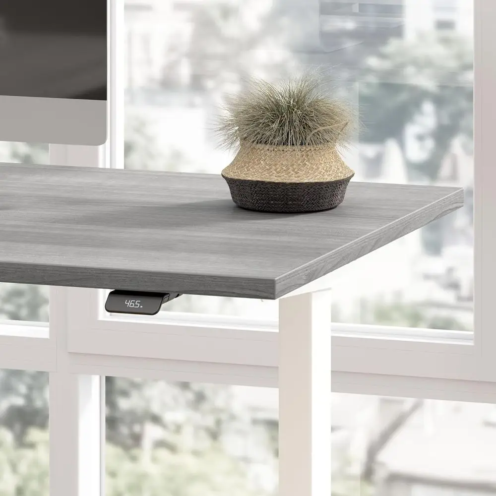 48 مكتب كهربائي قابل للتعديل، محطة عمل مريحة للجلوس، رمادي بلاتيني، قاعدة بيضاء