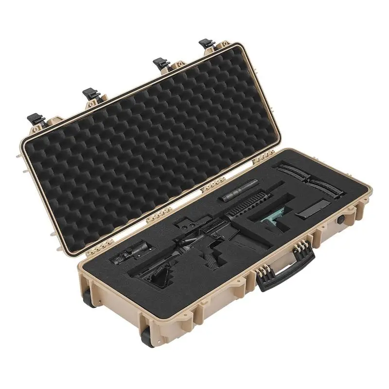 Hard-shell gun case for long guns, lockable rifle case with pre-cut foam inserts, long gun case, rollable, IP67 waterproof, 978x420x173 mm, khaki
