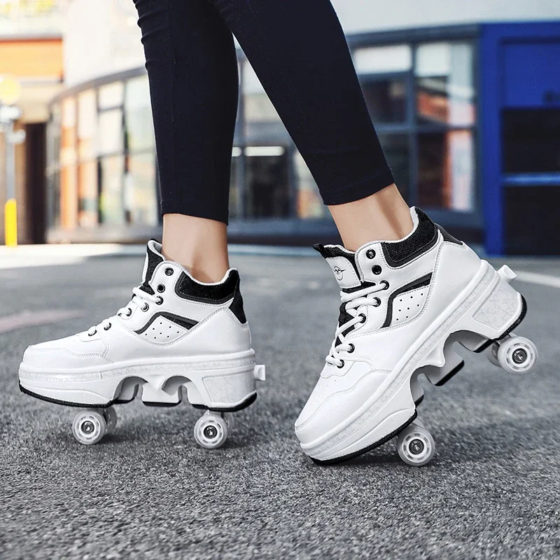 Deform Shoes Roller Skate Sneakers Youth Parkour Shoes Four Wheels Rounds Of Running Shoes Casual Deform Roller Shoes Child