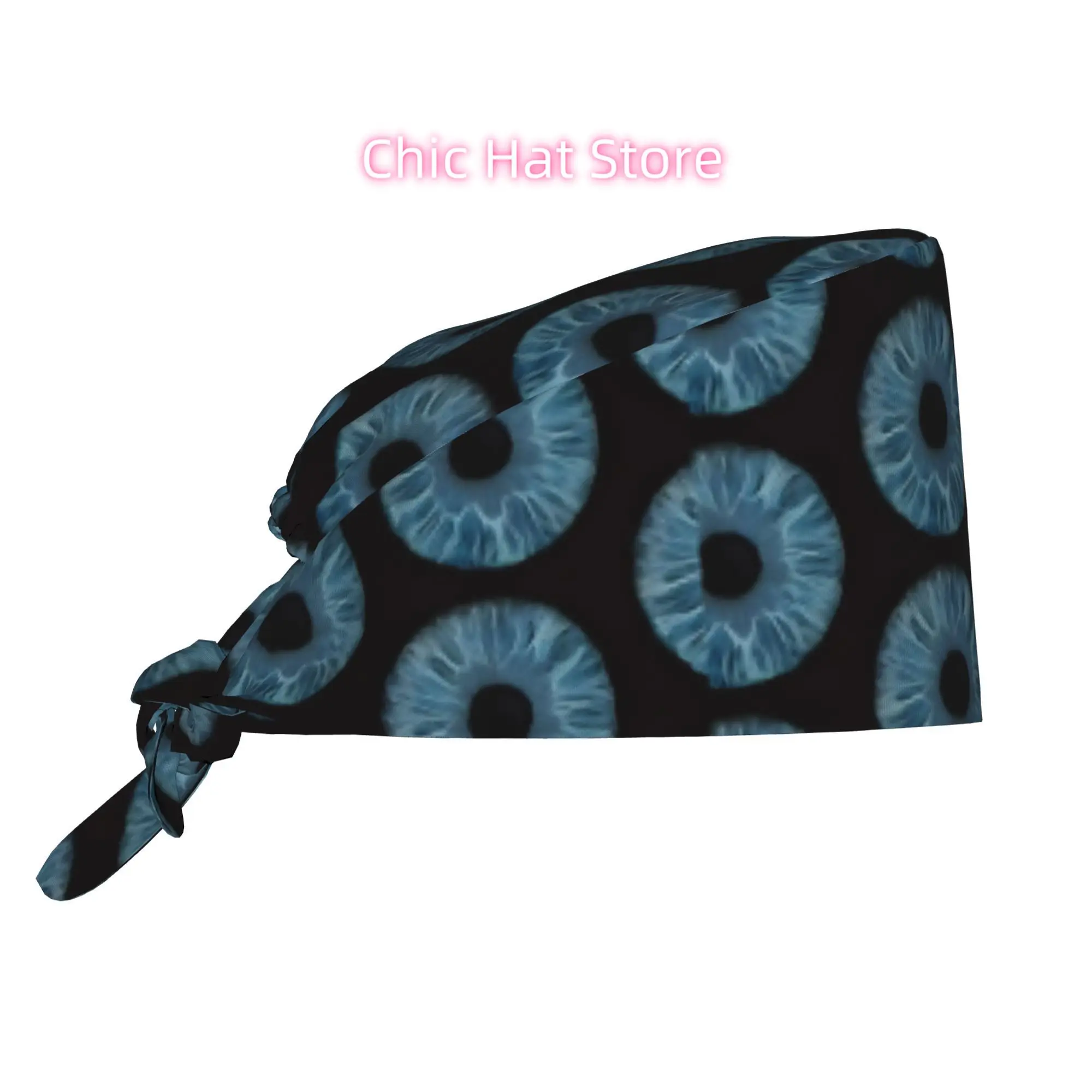 Photorealistic Iris Unisex Work Cap Adjustable Lightweight with Lace Up Desig Dust Proof Suitable for Nurses and Chefs