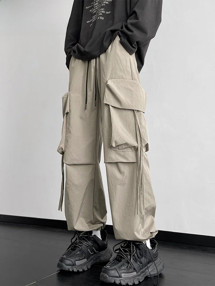 

Wassup Happy Men's Casual Workwear Pants Loose Straight Cut Dstring Functional Autumn Winter Faion Brand Leisure Work Tr...