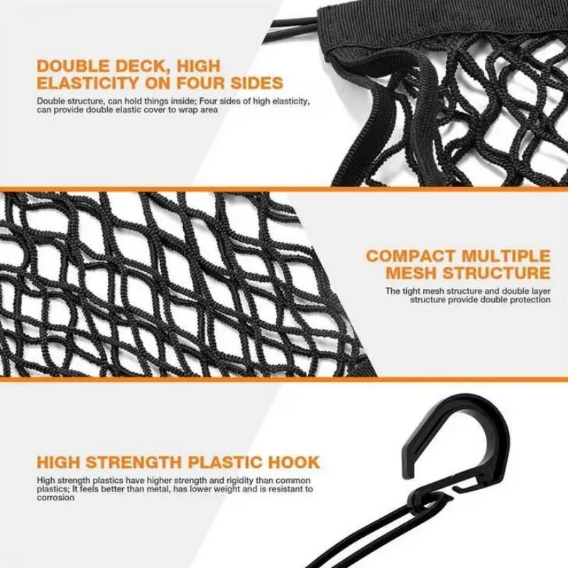 Motorcycle Cargo Net High Elastic Double Layer Motorcycle Net for Helmet Storage 10"X11" Bungee Cargo Net with Hooks Luggage Net image 6