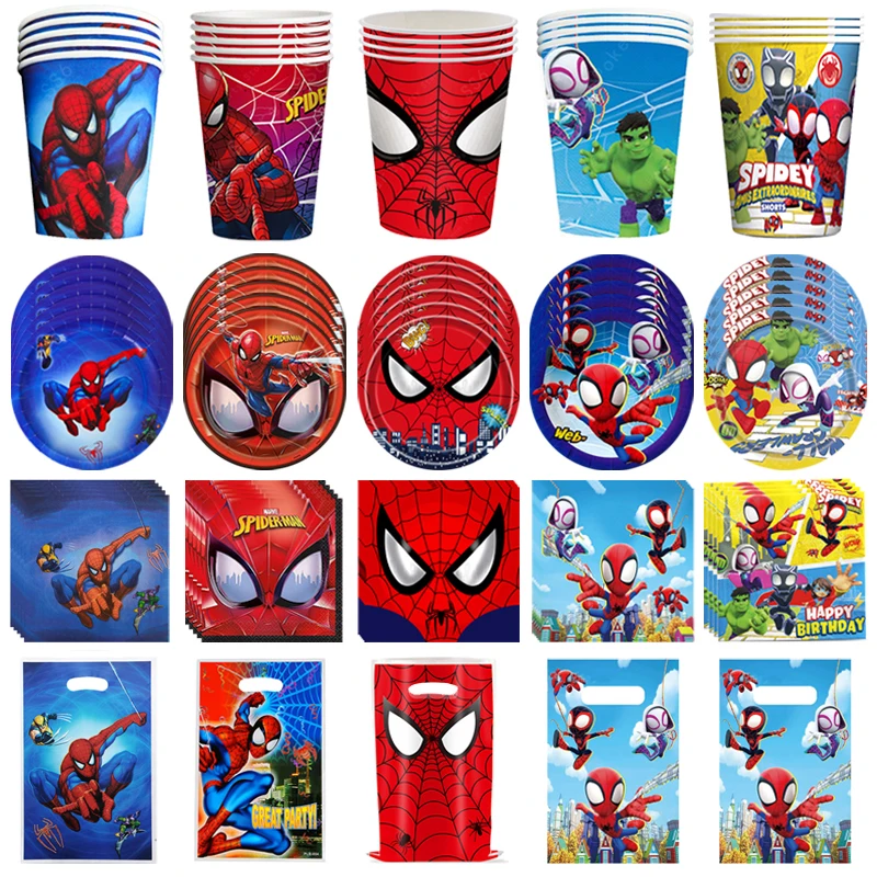 Spiderman Birthday Party Decorations Set Disposable Tableware Napkins Cup Plate Spidey and His Amazing Friends Birthday Supplies