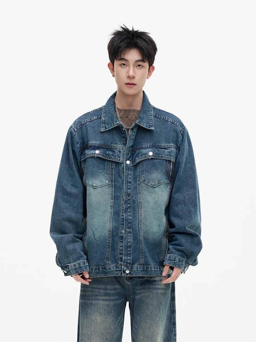 

Мужская джинсовая куртка Waed: модная весенне-осенняя модель, брендовая, на молнии, в стиле рабочей одежды, американский ретро-стиль, свободный крой, длинный рукав