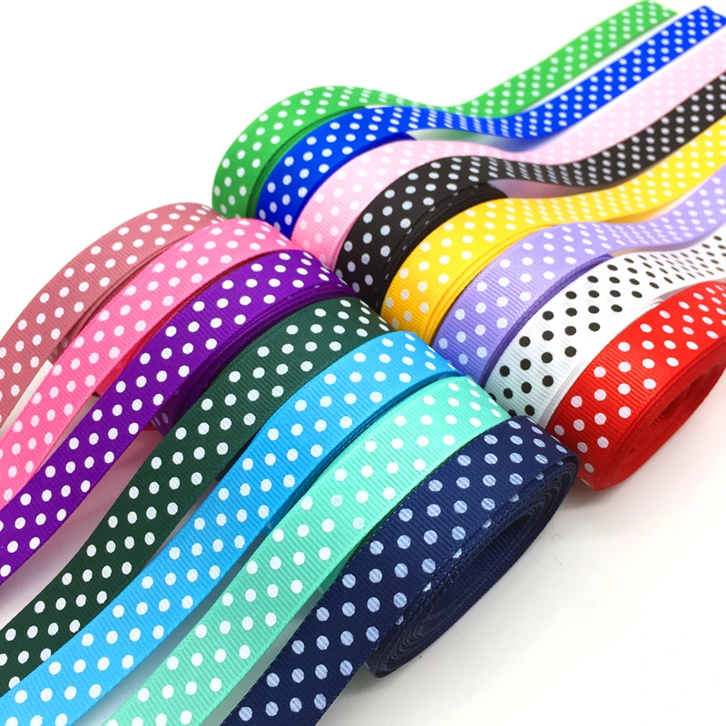 5 Yards 10 15 25mm Ribbon Wedding Decoration Printing Dots Grosgrain Ribbon Gift Wrapping Hair Bows DIY Christmas Ribbon