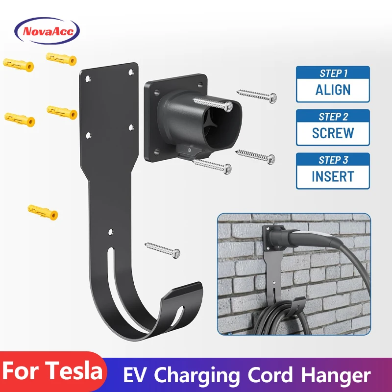 

EV Charging Cord Hanger for Tesla Model 3 Y X S Charger Holder Wall Mount Nozzle Holster Dock Mobile Charger Cable Organizer