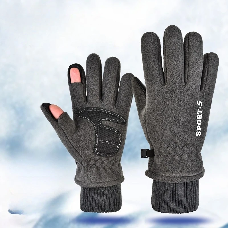 Flip-Cover-Handschuhe für Herren und Damen, Winter-Fleece, fingerleckend, warm, Touchscreen, verdickt, winddicht, Sport-Fahrradhandschuhe