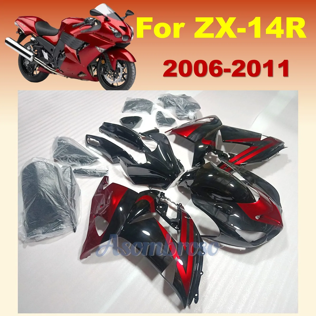 Perfect fit For Kawasaki Ninja ZX-14R 2006 2007 2008 2009 2010 2011 ZX14R 06-11 ZX 14R Motorcycle Full Fairing Kit  Red Black