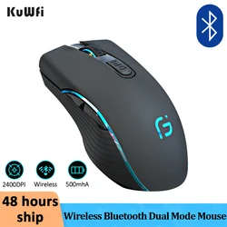 KuWFi Wireless Bluetooth Mouse Rechargeable Silent Ergonomic Computer 2400 DPI Backlight Mouse For Laptop PC Gaming Office