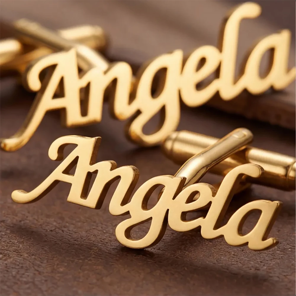 Customized Name Stainless Steel Gold-Plated Men's Cufflinks, Personalized Groomsman Gifts, Father's Day Customized Gift