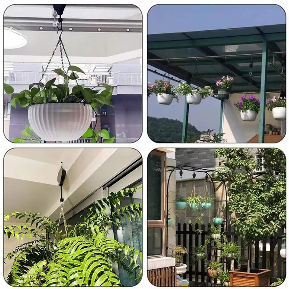 Sturdy Hanging Plant Accessory Heavy Duty Retractable Plant Pulley Hook for Outdoor Garden Flower Baskets for Pots for Easy