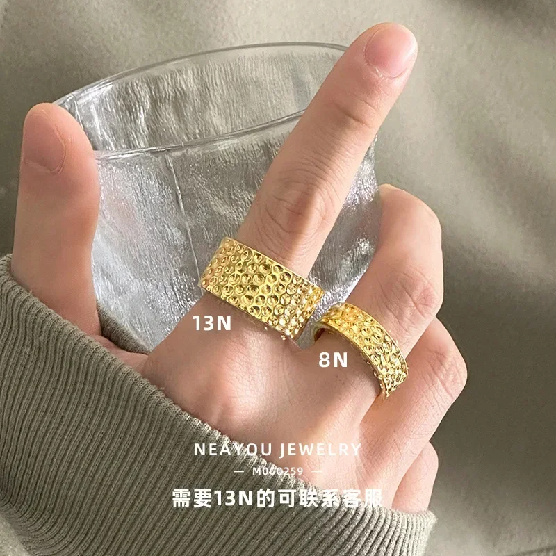 9999 real gold 24K yellow gold Handmade hammer ring for men and women couples image 6