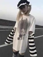 KOSAHIKI Korean Tshirts Harajuku Cartoon Print Punk T-shirt 2025 Women Detachable Long Sleeve Oversized Tops Fashion Graphic Tee