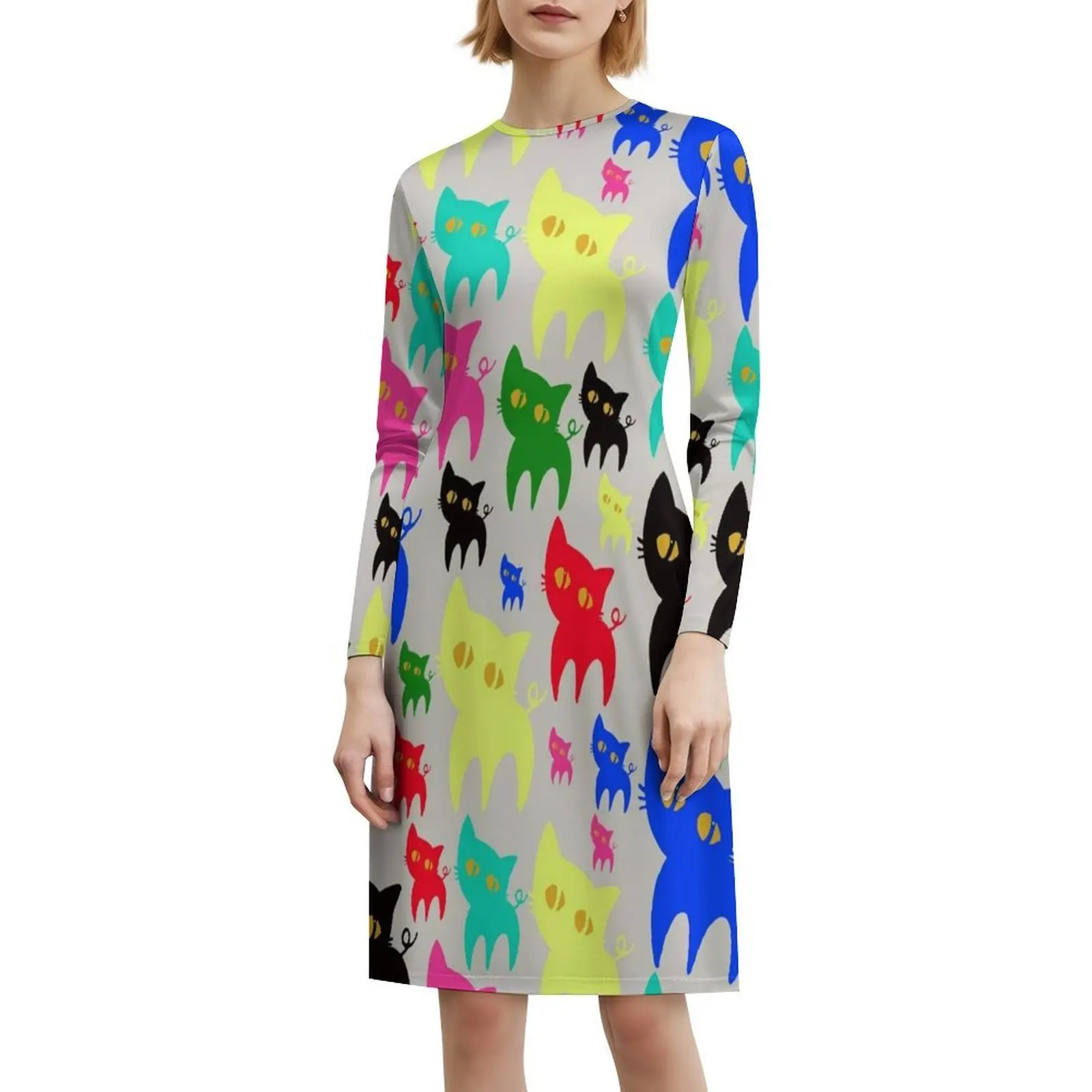 متعدد الألوان القطط البوهيمي فستان بلا أكمام متعدد طباعة شاطئ عطلة فستان الحفلات متعدد الألوان اللون القطط الكثير من النساء #6