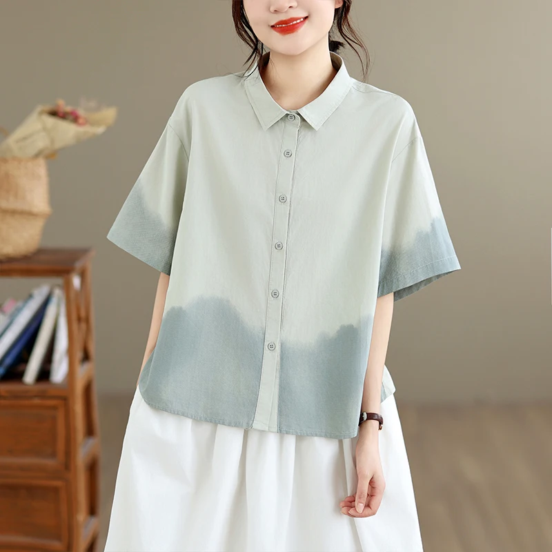 

plus Size Women's Summer Shirt Lazy Style Loose Printed Short Sleeve Top Outerwear Casual Commute Style Comfortable Fit