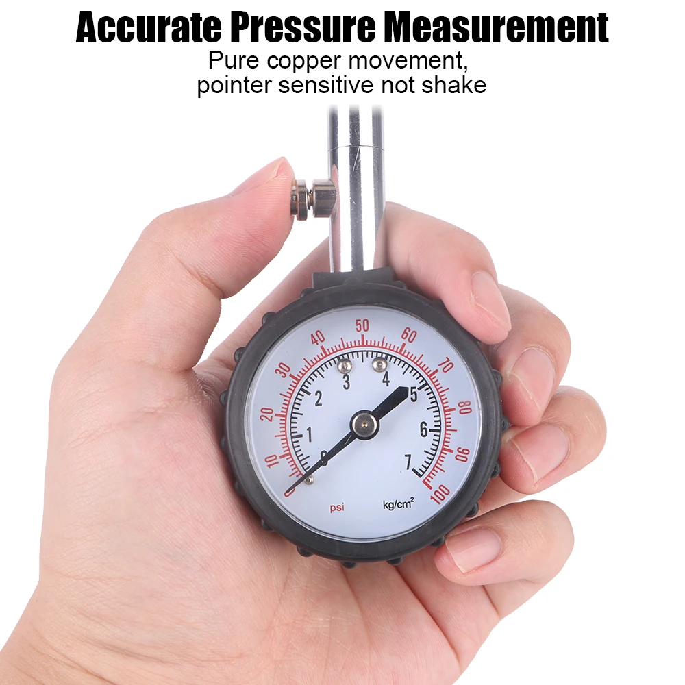 High Precision 0-100PSI Tester Truck Tire Pressure Gauge Monitor Analog Meter Long Tube Motorcycle Car Tyre Monitoring System