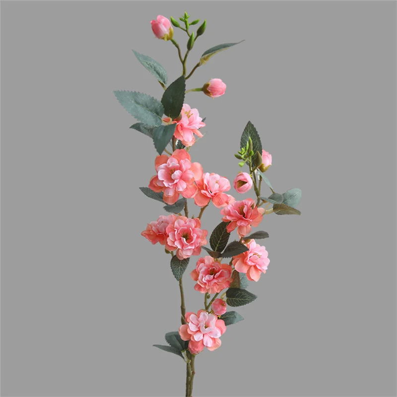 New Design Camellia Artificial Flowers Branch with Fake Leaves Home Table Living Room Autumn Decoration Wedding Floral Arrange