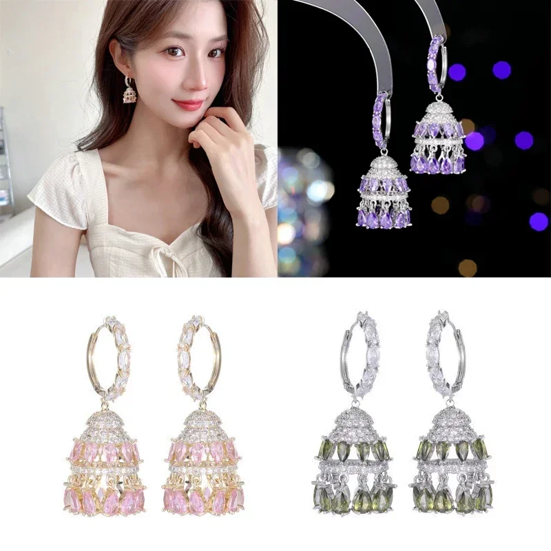 Charm Cubic Zircon Tassel Bell Drop Earrings Fashion Women Jewelry Indian Jhumka Jhumki 2024 Crystal Rhinestone Earrings Gifts