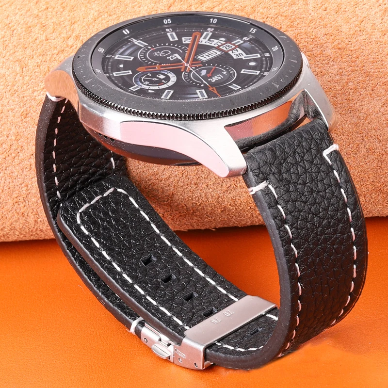 Bracelet de montre en cuir véritable pour homme et femme, bracelet en cuir de vachette souple, noir, marron, Huawei, Samsung, 18mm, 24mm, 22mm